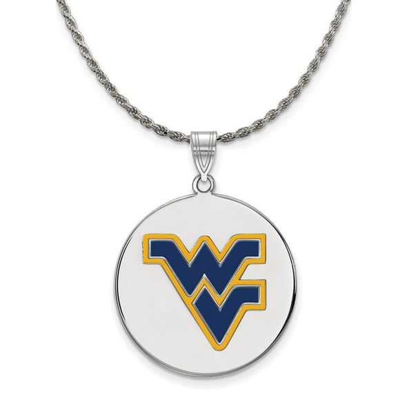 Sterling Silver West Virginia U. Large Enamel Disc Necklace - 18 Inch